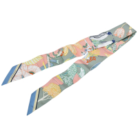 HERMES 經典繽紛印花Precious Paradise Twilly絲巾/領巾(綠色/粉色)