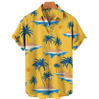 Oversized Men's Hawaiian Shirt Coconut Tree 3D Print Shirt Plus Size Casual Beach Shirt 5XL