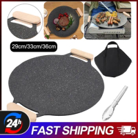 Multi-Purpose Grill Induction Cooker with Storage Bag &amp; Wooden Handle &amp; Food Clip Round Grilling Pan for Camping Hiking Supplies