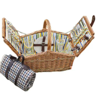 zq Picnic Basket Picnic Basket-Piece Set with Lid Rattan Storage Basket Outdoor Picnic Supplies