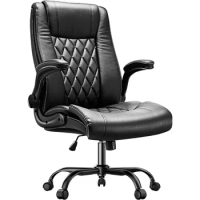 Office Chair with Flip-up Armrests,PU Leather Ergonomic Height-Adjustable Swivel Rolling Computer Desk Office Chairs Black