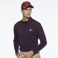【Lynx Golf】男款吸汗速乾抗UV山型紋釘扣款長袖立領POLO衫/高爾夫球衫(紫色)