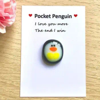 4 Pcs Valentine's Day Gift Pocket Penguin Hug Greeting Cards Invitations Animal Gift Thinking Of You Letterbox Hug Fused Glass