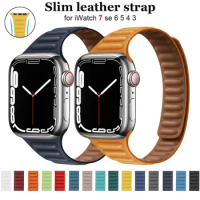 Slim Leather Link For Apple watch band 40mm 44mm 42mm 38mm Magnetic Loop watchband bracelet iWatch serie 7 6 5 4 SE strap 42 mm