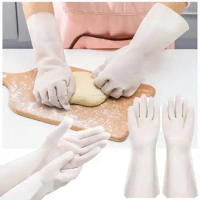 33CM Work Gloves Household Cleaning Nitrile White Protective Mitts Chemical Resistant Thick Househeld Gloves Kitchen