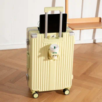 Multifunctional Aluminum Frame Suitcase with Usb Cup Holder Suitcase Female 20-inch Boarding Valiz Seyahat Setleri Luggag