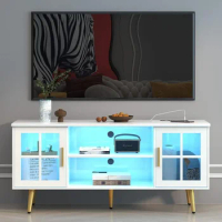 TV Stand with Storage, Entertainment Center Cabinet for Living Room, Media Console with 24 Color Lights, TV Stand