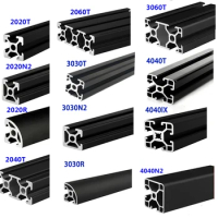 1PC T-Slot Aluminum Profile 2020 2020N2 2020R 2040 2060 3030 3030N2 3030R 3060 4040 4040R N2 EU Standard Black Anodic Oxidation