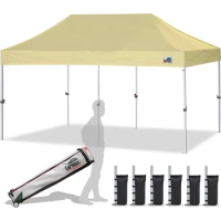 Eurmax USA 10'x20' Pop Up Canopy Tent Commercial Instant Canopies with Heavy Duty Roller Bag,Bonus 6 Sand Weights Bags (Beige)