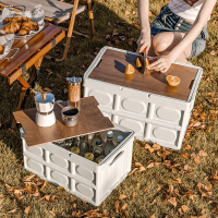 【EZlife】露營野餐木蓋手提便攜折疊收納箱(54x36x29cm)