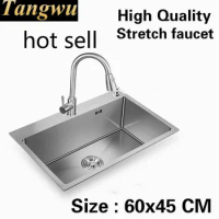 Free shipping Home vogue kitchen manual sink single trough luxury wash vegetables stretch faucet 304 stainless steel 60x45 CM