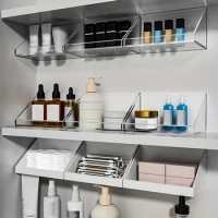 4pc Wall Mounted Bathroom Storage Rack, Mirror Cabinet Hanging Shelf, Sundries Storage Rack, Cosmetic Makeup Organizer