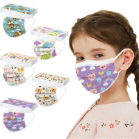50pc Kids Children's Mask Mascarillas Face Cover Disposable Face Mask Cartoon Rainbow Print 3ply Ear Loop Mask Masque