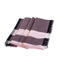 BURBERRY 經典格紋流蘇方形羊毛混紡圍巾 (紫灰色/140*140)