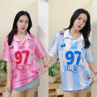 (M154) Sports Collar Shirt, Kitty 97 Cartoon Pattern, 2 Colors, Oversize, Chest 44. XS-6XL