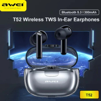 Awei T52 Wireless Bluetooth 5.3 Earphones In-Ear TWS Bass Headphones With Mic Transparent Earbuds HiFi Stereo Headset 300mAh