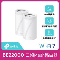TP-Link 二入組-Deco BE85 WiFi 7 BE22000 三頻Gigabit 真Mesh 無線網路網狀路由器(Wi-Fi 7分享器)