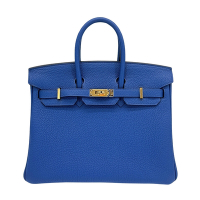 HERMES 愛馬仕 Birkin 牛皮金扣手提柏金包-25cm(I7 馬賽克藍)