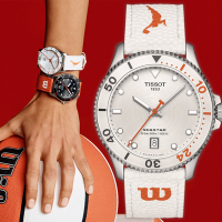 TISSOT 天梭 官方授權 Seastar Wilson WNBA 石英手錶 母親節送禮推薦-40mm 加贈橘色錶帶 T1204101701100