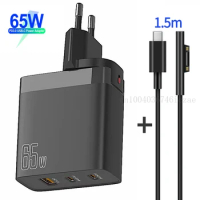 65W PD Type-C Charger Supply Power Adapter 15V 12V 2.58A For Microsoft Surface Pro 3/4/5/Go 2017 1631 1724 Tablet Charger Cable
