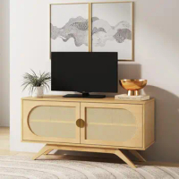 Nathan James Logan Modern Rattan TV Stand Entertainment Cabinet, Console Wood Finish