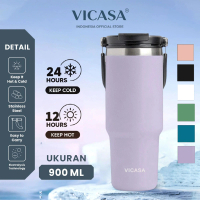 [24JAM] VICASA Mug Portabel, Dinding Ganda Berinsulasi Stainless Steel, Mug Kopi Ramah Lingkungan, M