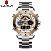 KADEMAN Brand Men Sport Watchs Dual Display Analog Digital LED Electronic Quartz Wristwatchs Waterproof Stainless Military Watch