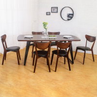 Boden-諾曼工業風實木餐桌椅組(一桌六椅)-180x90x75cm