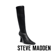 【STEVE MADDEN】SAVVY 皮革尖頭細高跟長筒靴(黑色)
