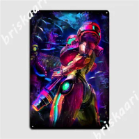 Samus Aran Metroids Metal Signs Wall Mural Bar Cave Funny Poster Tin sign Posters