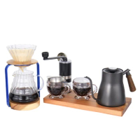 Coffee Maker Set With Coffee Stand Manual Grinder Steel Hand Pot Glass Dripper Filter Household Coffee Christmas Gift Coffeeware