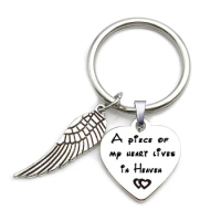 316L Stainless Steel A Piece of My Heart Lives in Heaven Unisex Memorial Key Rings Angel Wing Charm Keychains Wholesale
