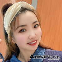 【AnnaSofia】韓式髮箍髮飾-單色打褶轉結 現貨(淡黃系)
