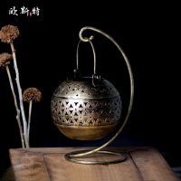 藏式熏香爐 供佛香爐印度古銅色手工鏤空酥油燈座燈架 禪意盤香爐