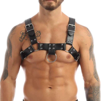Men Gay PU Leather Punk Body Strap Adjustable Chest Body Harness Straps Lingerie Bondage Body Chest Harness Shoulder Belts