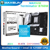 MAXSUN Terminator B760M Motherboard with Intel I3 12100F CPU Processor Motherboard Set USB3.2 PCIE4.0x16 for Desktop Computers