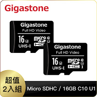 [超值兩入組]Gigastone microSDHC UHS-I U1 16G 記憶卡(附轉卡)