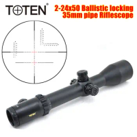 TOTEN 2-24x50 Tactical Riflescope Optic Sight Green Red Illuminated Hunting Scopes Rifle Airsoft Scope Sight Side Focus Sniper
