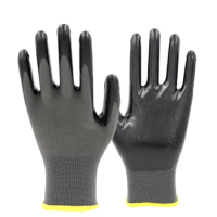1Pair Nitrile Work Gloves 13 Needle Breathable Nylon Liner Abrasion Resistant Level 4 Nitrile Coating On Palm Non-slip