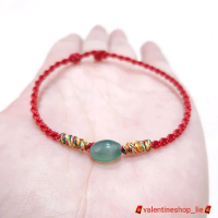 Gelang tangan tali merah tibet model giok hijau keberuntungan wanita