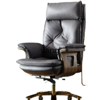Yjq Boss Genuine Leather Household Solid Wood Office Swivel Chair High-End Business President Seat Cowhide