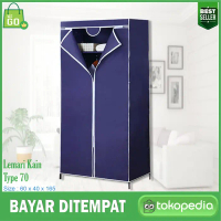 Lemari Pakaian 2 Sisi Lemari Pakaian Kain Portable Lemari Serbaguna - Navy Besi Furniture