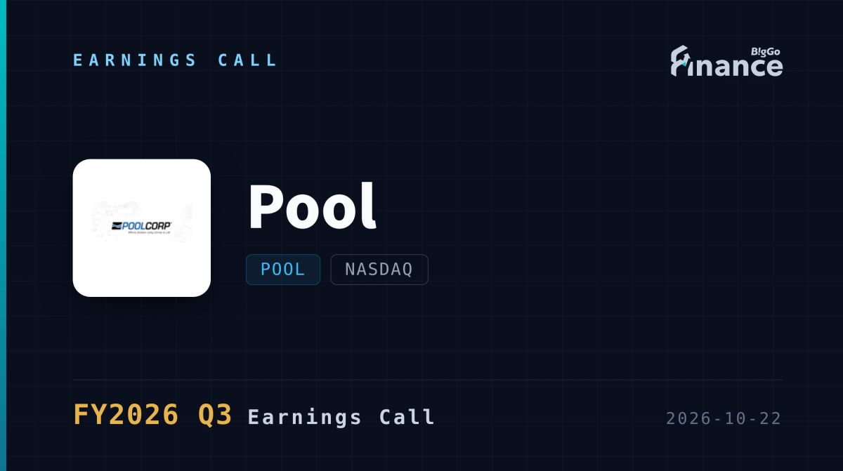 [POOL Q3 2026 Earnings Call] PoolCorp Sales Accelerate to 4% on 3% ...