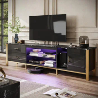 Bestier TV Stand for 75/80/85 inch TV, LED Gaming Entertainment Center, Modern TV Cabinet with Glass Shelves for Living Room