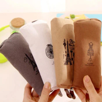Retro Linen Pencil Bag Students Paris Style Pencil Cases Stationery Material Office Supplies