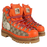 GUCCI×The North Face 橘色真皮緹花布男筒靴鞋(11號)