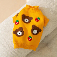 Autumn and Winter Puppy Dog Cute Bear Strawberry Sweater Small Dog Knit New Pet Clothes Teddy Yellow Pullover Pet Supplies