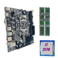 KEYIYOU B75 Gaming PC Motherboard LGA 1155 Set of i7 3770 CPU 2*8=16GB DDR3 1600MHZ RAM Placa Mae Base 1155 Gamer Assembly Kit