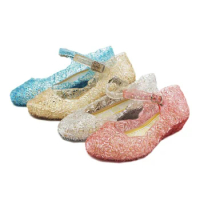 Little Girls High Heels Cosplay Party Wedges Jelly Crystal Sandals Princess Shoes Performance Props