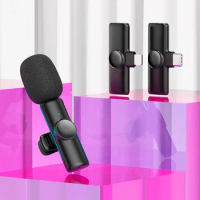 2x Wireless Lavalier Microphone For Android Apple iPhone ipad Vlog Live Stream Wireless Lavalier Transmitter/Receiver Microphone